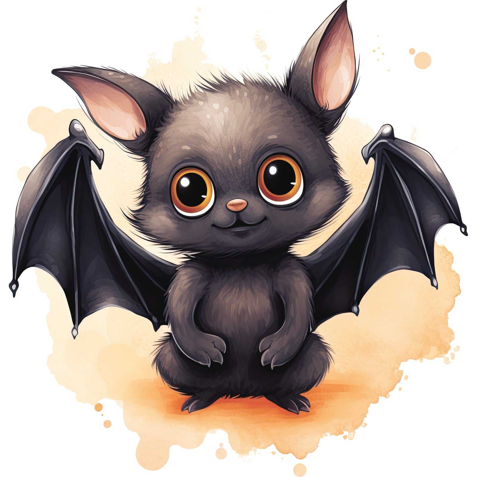 DTF transfer of a cute cartoon bat with big eyes and outstretched wings.
