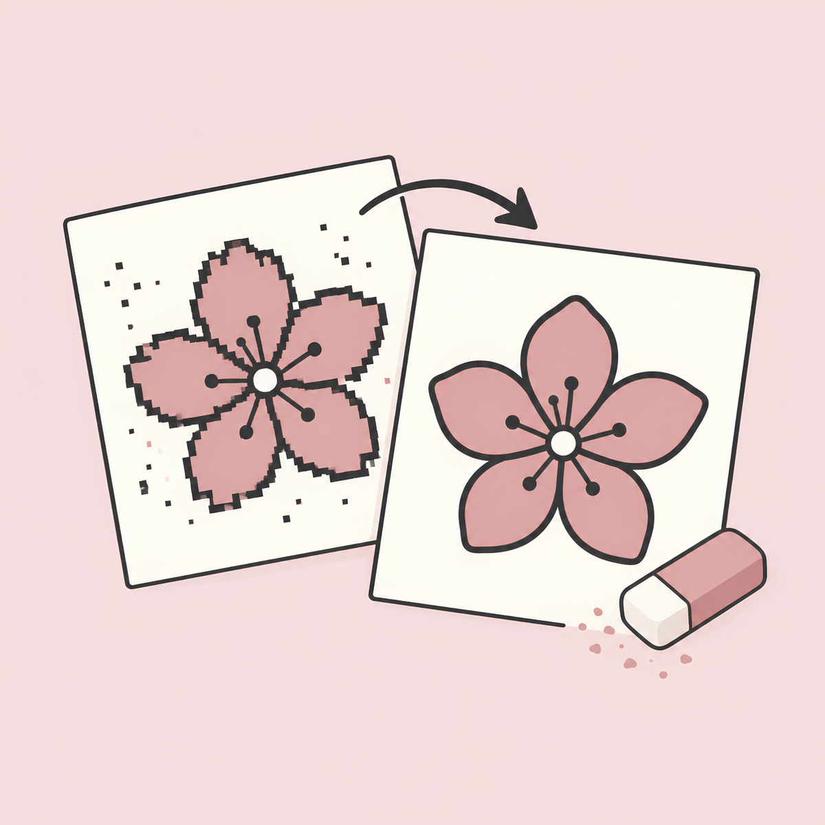 Pixelated flower design cleaned up into a crisp print-ready file