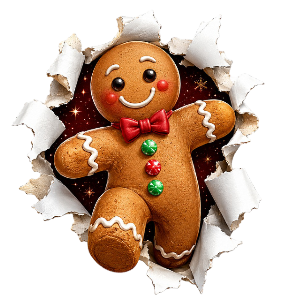 DTF - Direct to Film - Gingerbread Man Crashing Through Front and Back