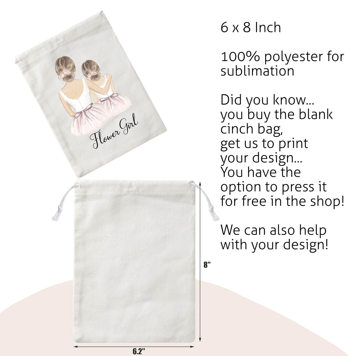 Sublimation 100% polyester Canvas Drawstring bag
