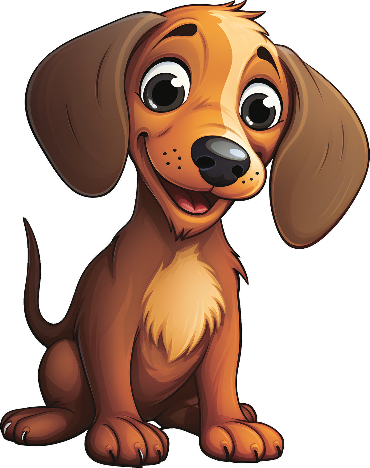 Cartoon puppy DTF transfer with a smiling brown dog, floppy ears and playful expression